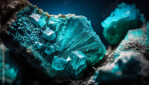 Turqouise mineral. Crystal macro photography created using Generative AI photo