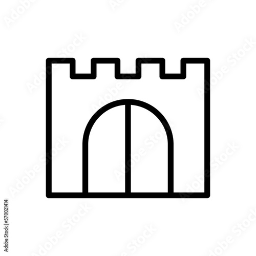 Castle gate icon. Black contour linear silhouette. Front view. Editable strokes. Vector simple flat graphic illustration. Isolated object on a white background. Isolate.
