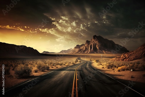road to the mountains, driving on the highway, desert highway, created with AI, generative AI