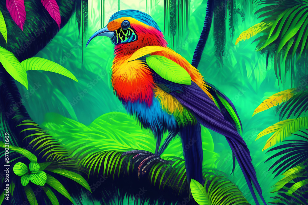 Colorful Bird in Jungle, Generative AI Illustration