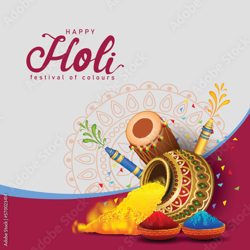 Beautiful poster for Indian festival Happy Holi with pot background. vector illustration design