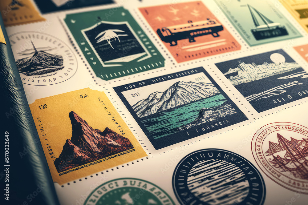 pasaport stamps track the many countries around the world, ai Stock