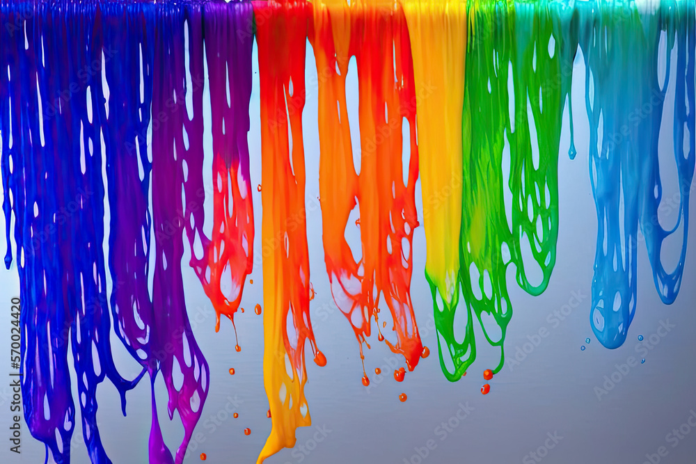 Colorful Rainbow Drip Paint Art on Grey Background, generative ai