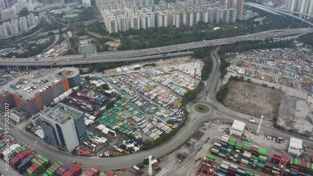 Aerial view of densely packed busses in Hong Kong port. Aerial view of densely packed busses in Hong Kong port.