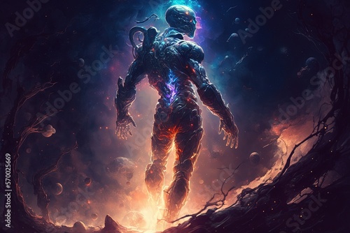 Cosmic Alien shaped nebula, space background, universe, galaxy, digital illustration, Generative AI 