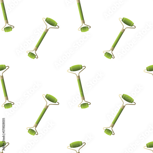 Seamless vector pattern with jade roller. Vector background with cosmetic tools.