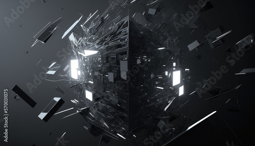 abstract black background with flying particles. Generative AI