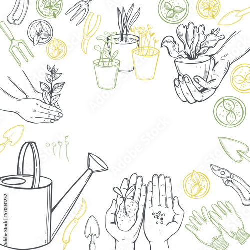 Vector background with garden tools.