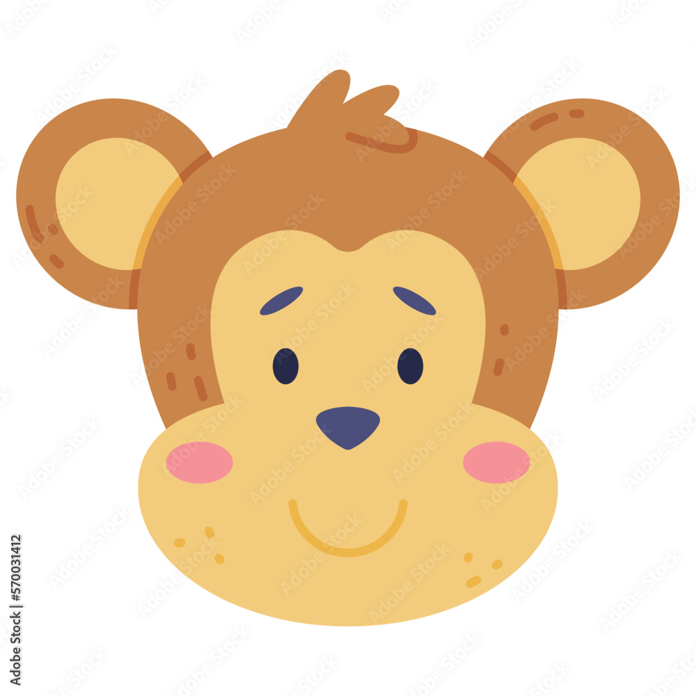 Head of cute baby ape animal. Nursery decoration, card or invitation design cartoon vector illustration Head of cute baby ape animal. Nursery decoration, card or invitation design cartoon vector illustration