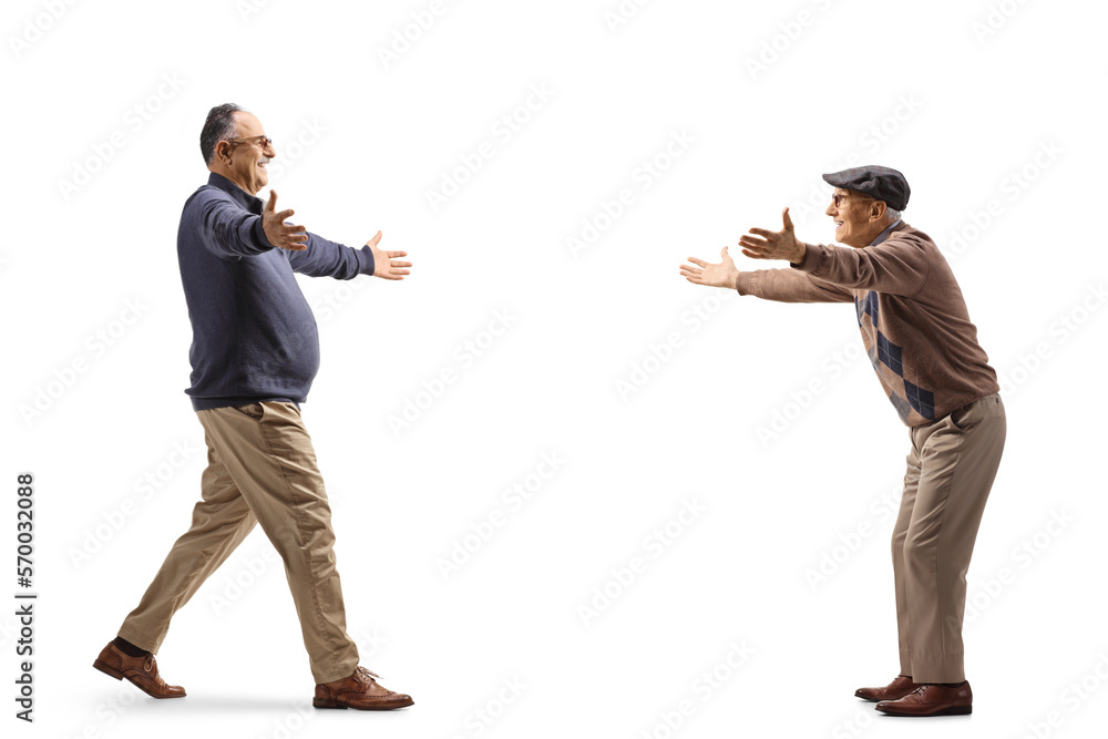 Full length profile shot of a two happy mature men meeting Full length profile shot of a two happy mature men meeting