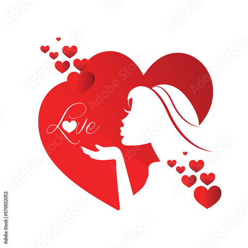 Girl face blowing a kiss with heart