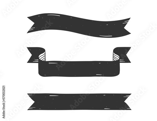 Three vintage handdrawn ribbon banners on white background