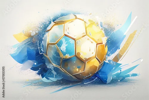 Obraz akwarela przedstawiająca piłkę nożną,  wygenerowane przez sztuczną inteligencję