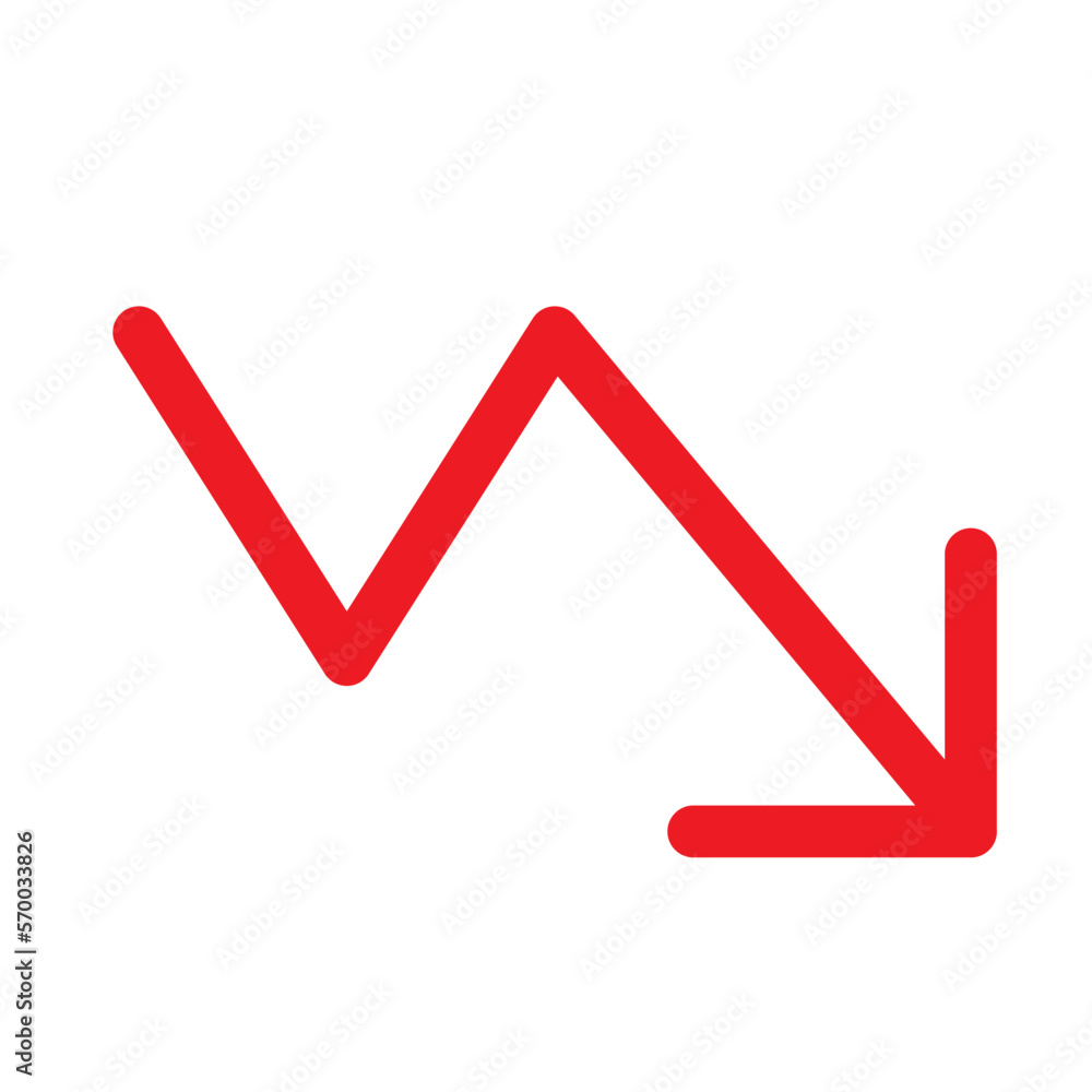 Trend down arrow icon line isolated on white background. Black flat ...