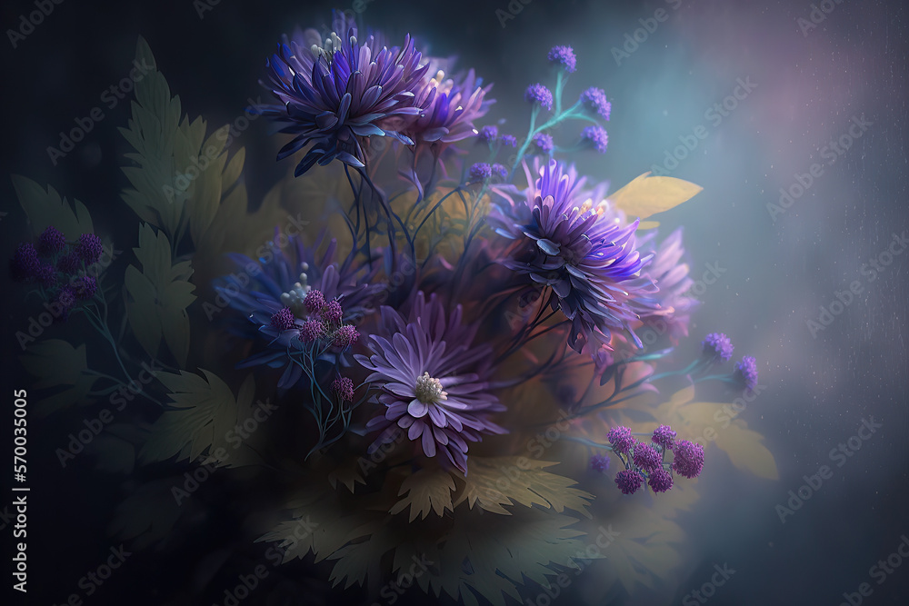 Violet Flowers, Illustration, Generative AI