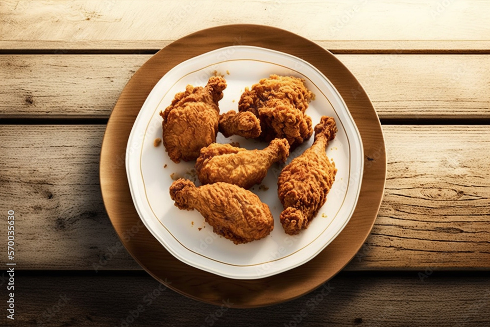 Delicous fried chicken, panfried and deep fried, with golden crisp