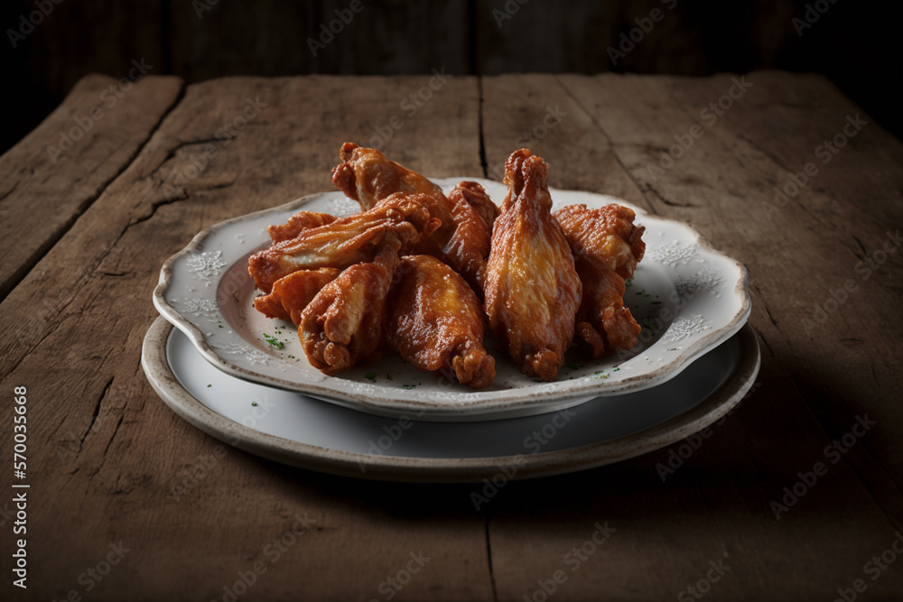Delicous fried chicken, panfried and deep fried, with golden crisp