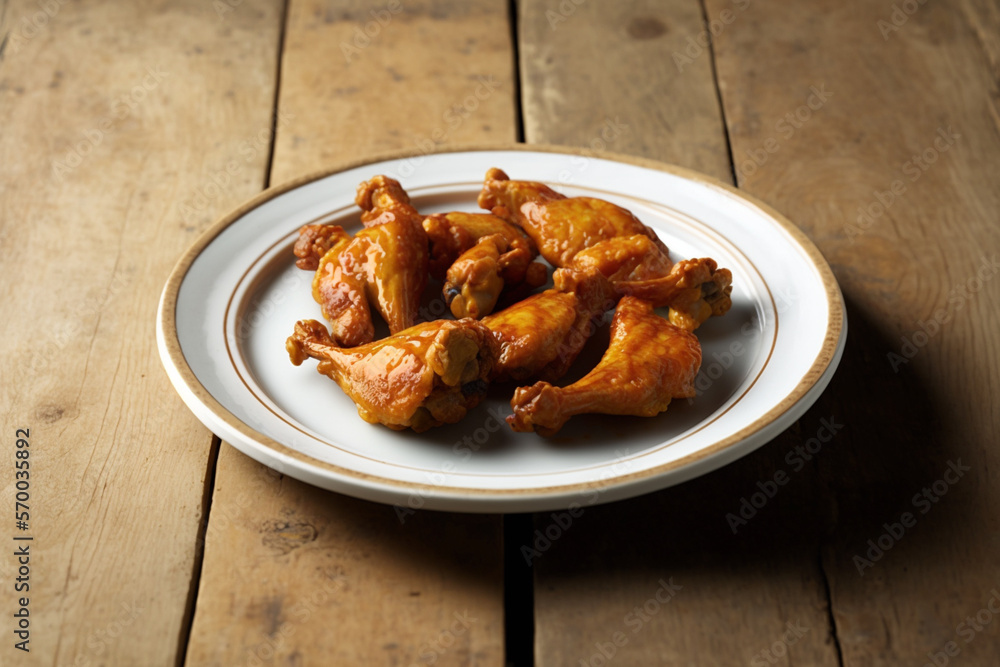 Delicous fried chicken, pan-fried and deep fried, with golden crisp coating on a nice plate. AI generated. Delicous fried chicken, pan-fried and deep fried, with golden crisp coating on a nice plate. AI generated.