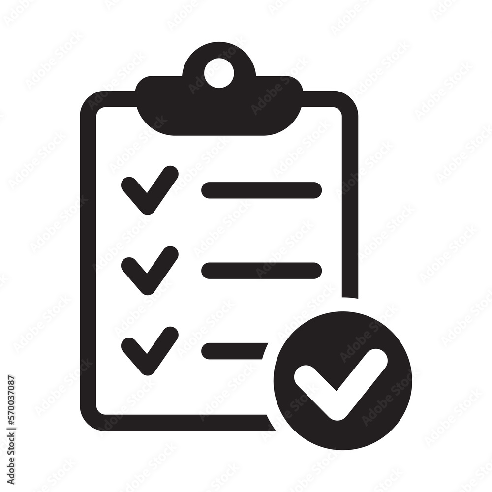 Clipboard with mark icon in flat style isolated on background. Checklist sign symbol for web site and app design. Clipboard with mark icon in flat style isolated on background. Checklist sign symbol for web site and app design.