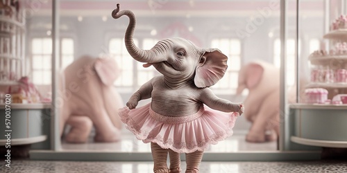 Lustiger Elefant mit Tüllrock TuTu tanzt in der Tanzschule, ai generativ photo