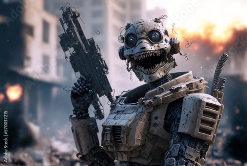 scary crazy looking robot, ...