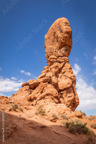 Hoodoo in Arches National Park Utah with clear blue sky in the background
