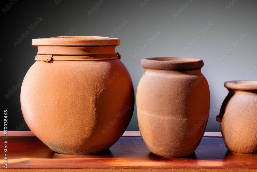clay pots on a wooden table