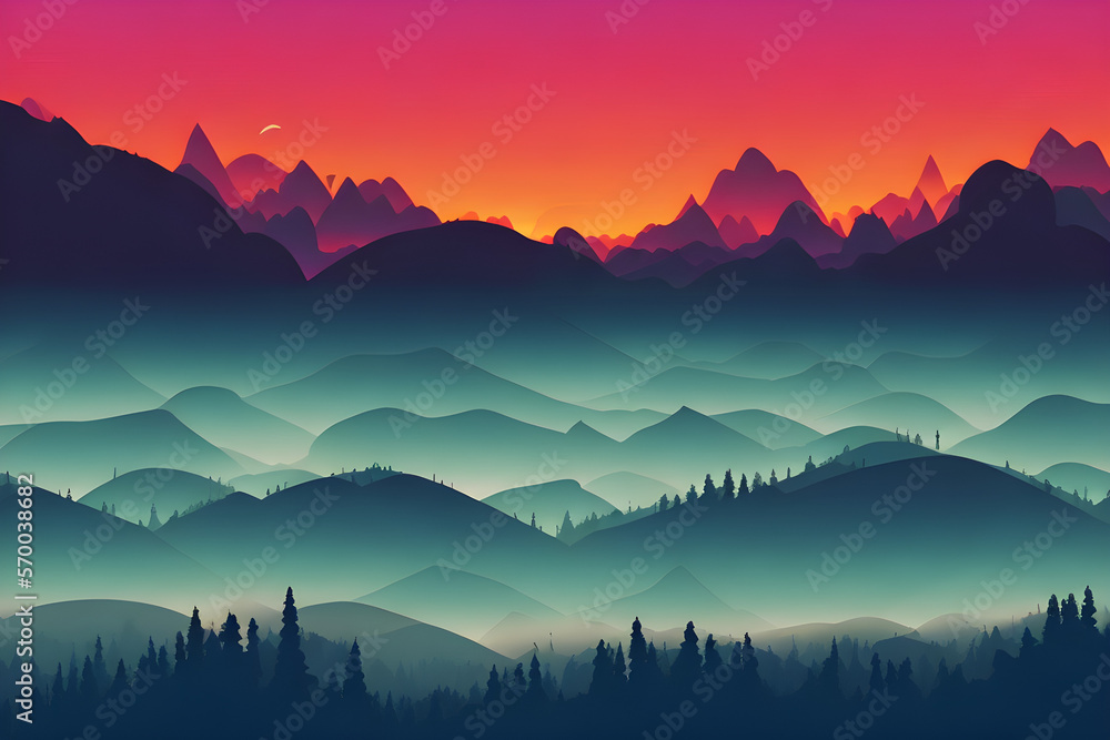Colorful abstract mountain scapes created with generative ai
