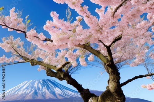 cherry blossom in spring, Fiji mountain, volcano