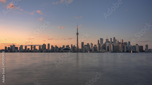 Panoramic image of the skyline of Toronto (Canada) at sunset