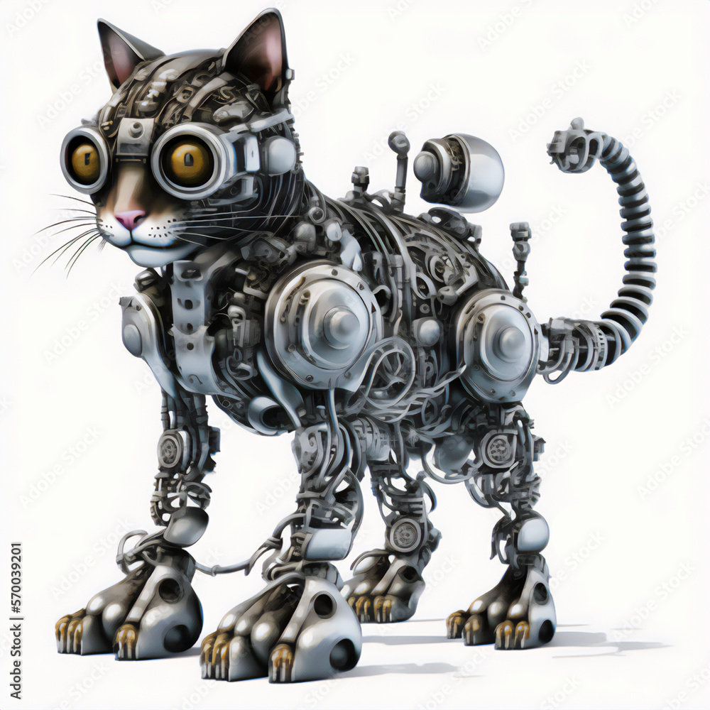 Illustration of a sleek and stylish robot cat Illustration of a sleek and stylish robot cat