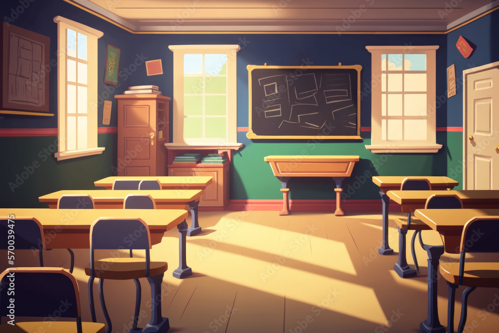 an empty class room for back to school concept. Generative AI an empty class room for back to school concept. Generative AI