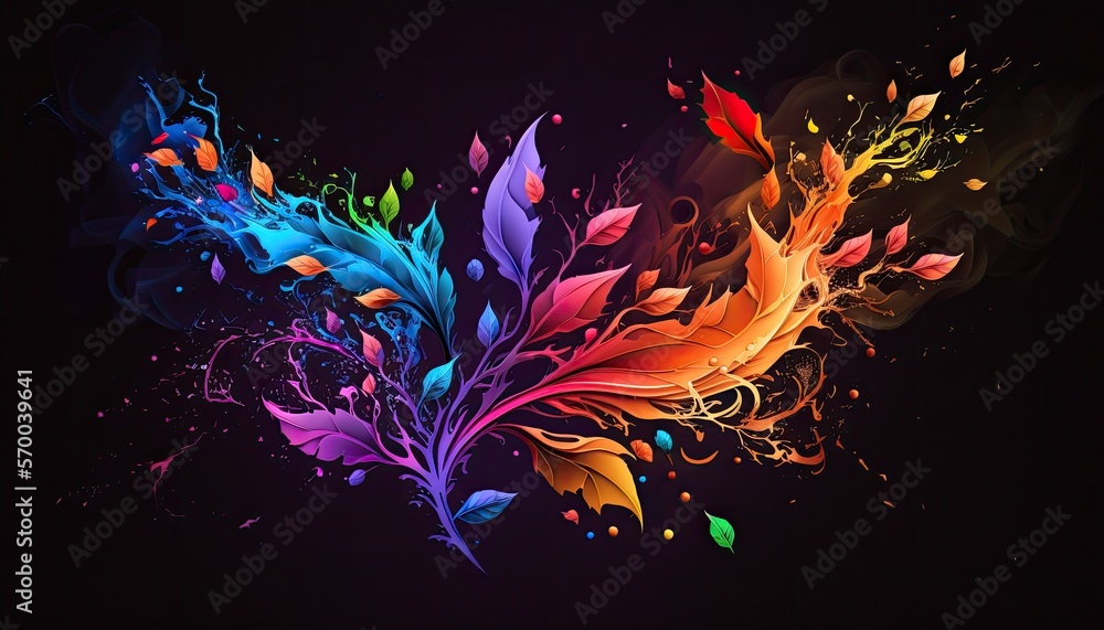 Abstract digital design with vivid liquid colors and splashes on a darker background