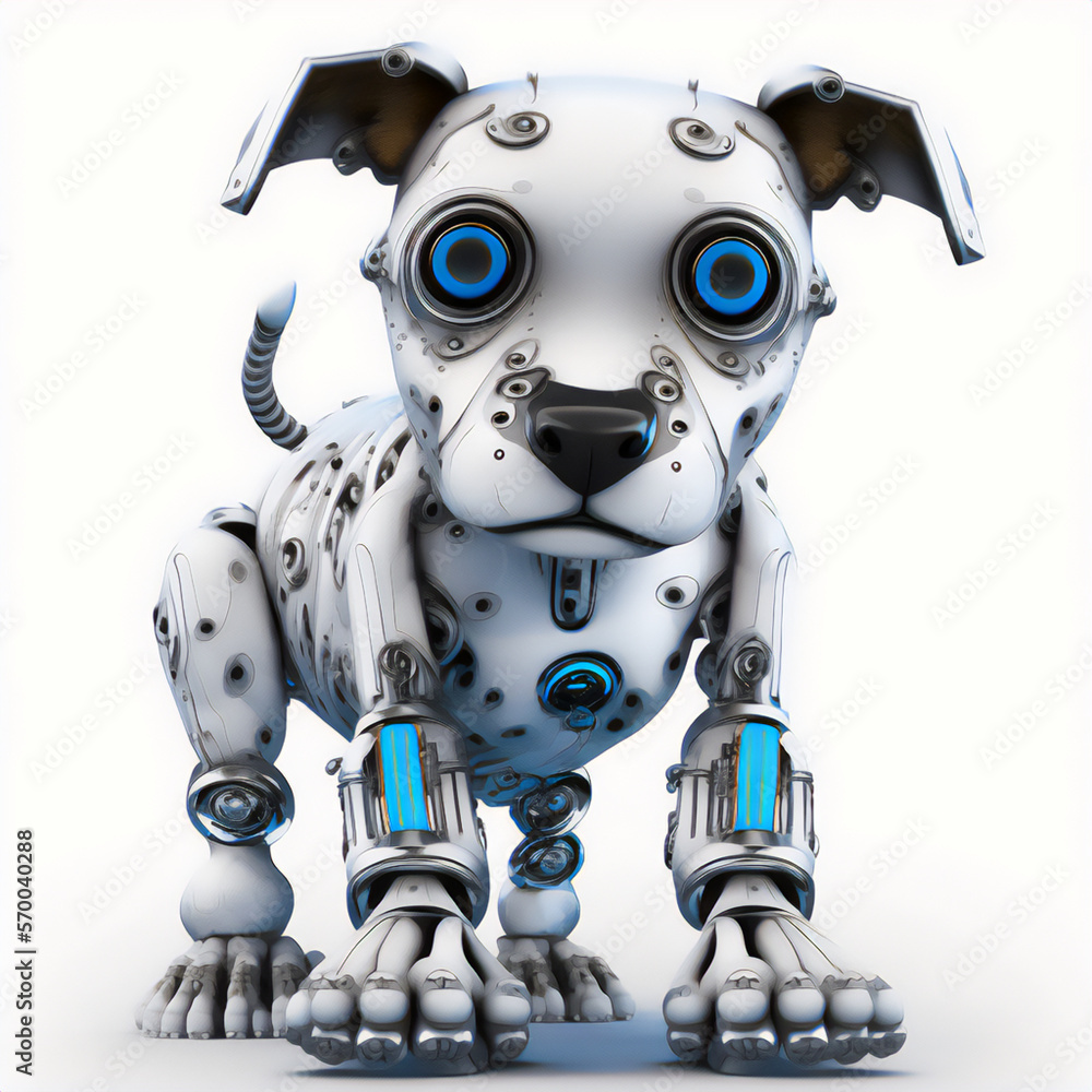 This illustration of a robot dog captures a traditional sitting pose in a futuristic style on white This illustration of a robot dog captures a traditional sitting pose in a futuristic style on white