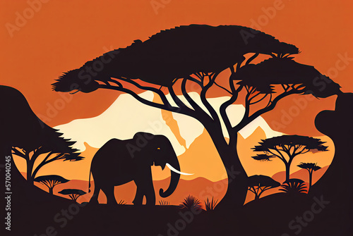 An elephant in wild African's savanna created with AI	