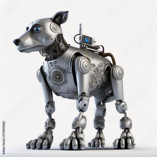 White background enhances the metallic look of robot dog photo