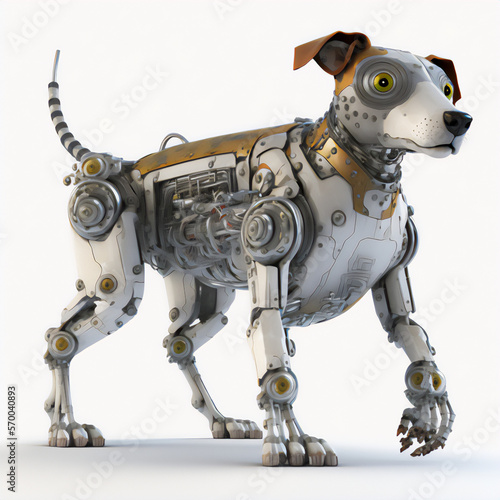 The minimalist illustration of the stay puppy in robot style in white photo