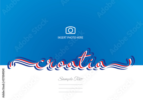 Croatia handwritten ribbon shaped calligraphy typography lettering isolated on red white background. Croatian minimal design concept for posters, flyers, brochure
