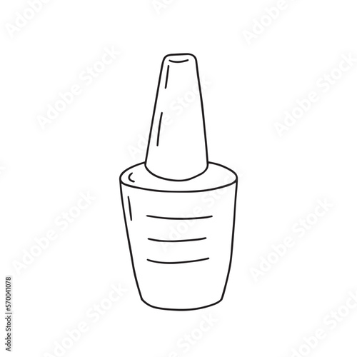 Vector gel polish glass bottle doodle illustration. Hand drawn glass bottle with nail gel polish