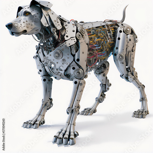 The stay dog in robot style illustration in white highlights the potential of technology photo