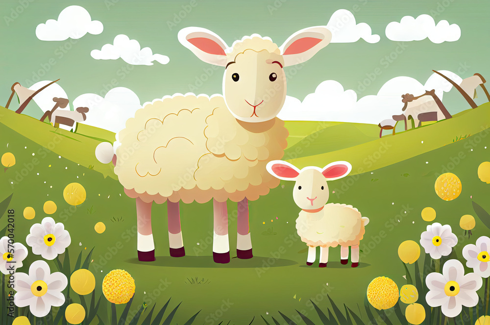 Easter lamb with eggs and flowers created with AI Easter lamb with eggs and flowers created with AI