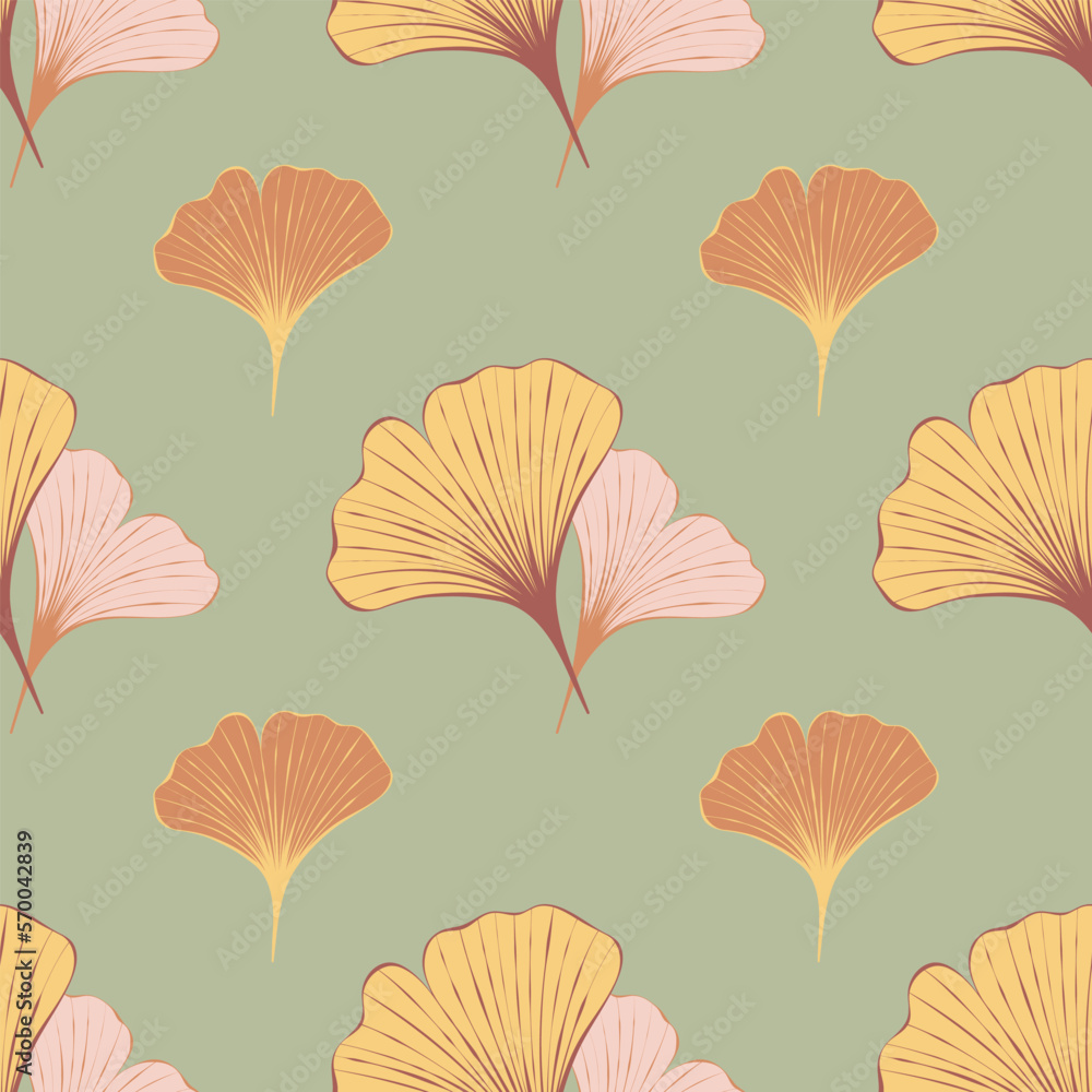 Yellow and pink ginkgo leaves vector seamless pattern for textile, print, fabric Yellow and pink ginkgo leaves vector seamless pattern for textile, print, fabric