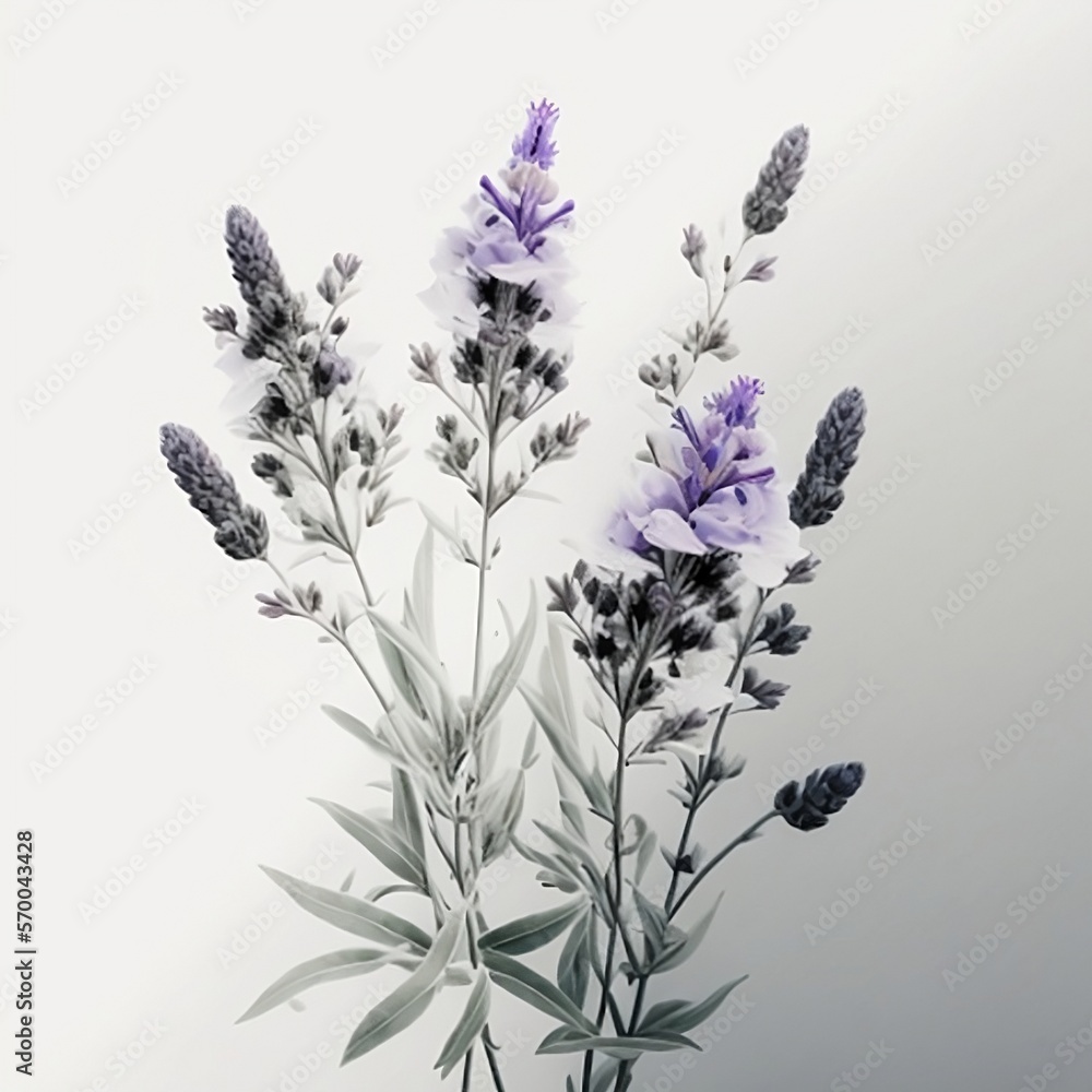 Naklejka premium Lavender flowers in white background 2 - Illustration