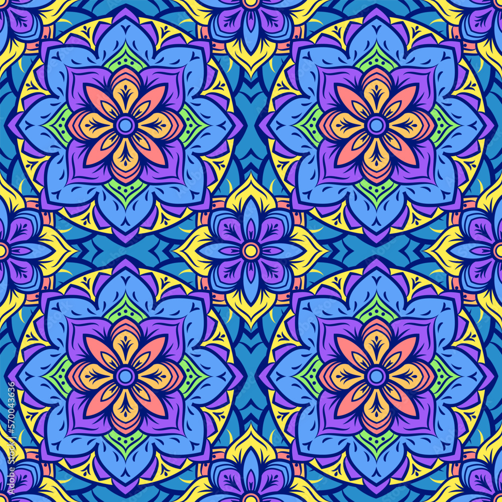 colorful mandalas background, seamless pattern.
