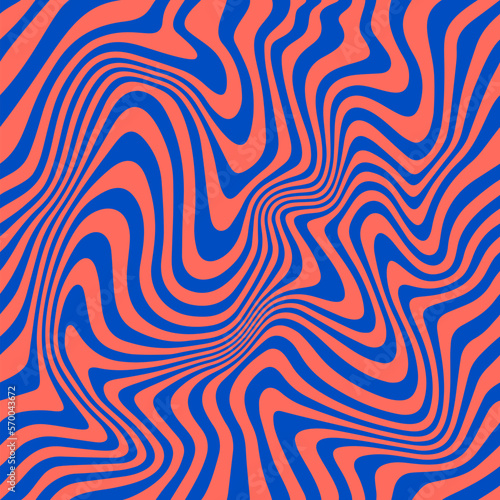 Vector Wavy Seamless Trippy Pattern in Bright Psychedelic Colors. Abstract Swirl Backgrounds. 1970 Aesthetic Textures with Flowing Waves