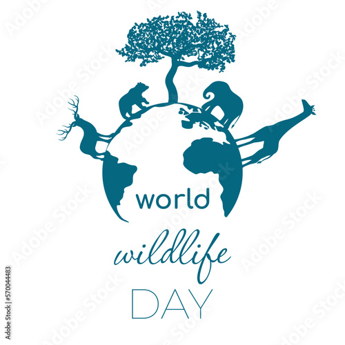 earth globe and animals' silhouettes. world wildlife day concept 