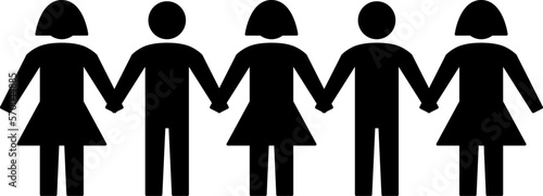 People Row Figures Group Holding Hands Together Symbol Icon. Vector Image.