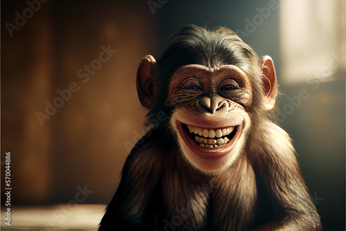 Portrait of a laughing monkey. High quality ai generated illustration.