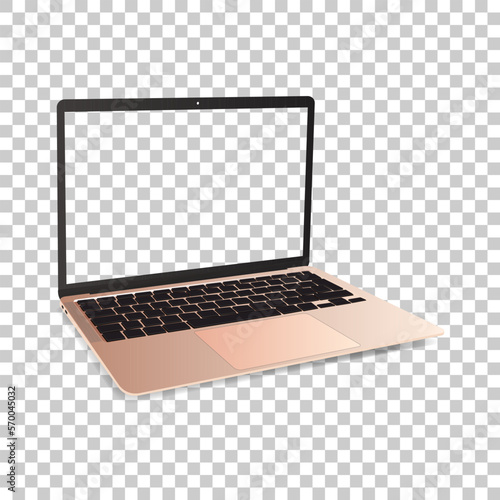 Laptop mockup. Laptop modern frameless with blank screen isolated on transparent background. Super high detailed photorealistic. Vector illustration isolated on transparent background. EPS 10