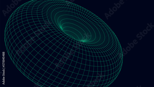 Futuristic abstract texture of frame wormhole. 3D portal hole grid or donut background. For website and banner design. Big data visualization. Vector illustration.